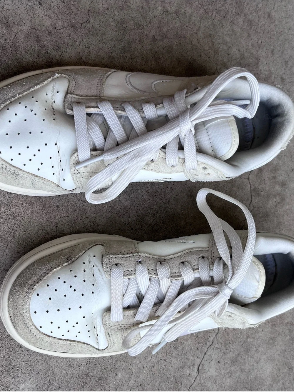 Nike Dunk Low Sneakers - White & Light Gray with Iridescent Swoosh